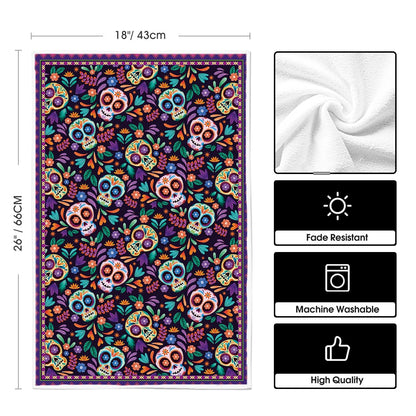 Artoid Mode Sugar Skull Day of The Dead Kitchen Towels Dish Towels, 18x26 Inch Daisy Flower Mexican Decor Hand Towels Set of 2