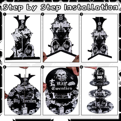 Keluna Death to My 20s Decorations - Party Supplies Rip to My 20s Birthday Decorations Reusable 3 Tier Cupcake Stand Dessert Tower Holder for Rip 20 Birthday Decorations