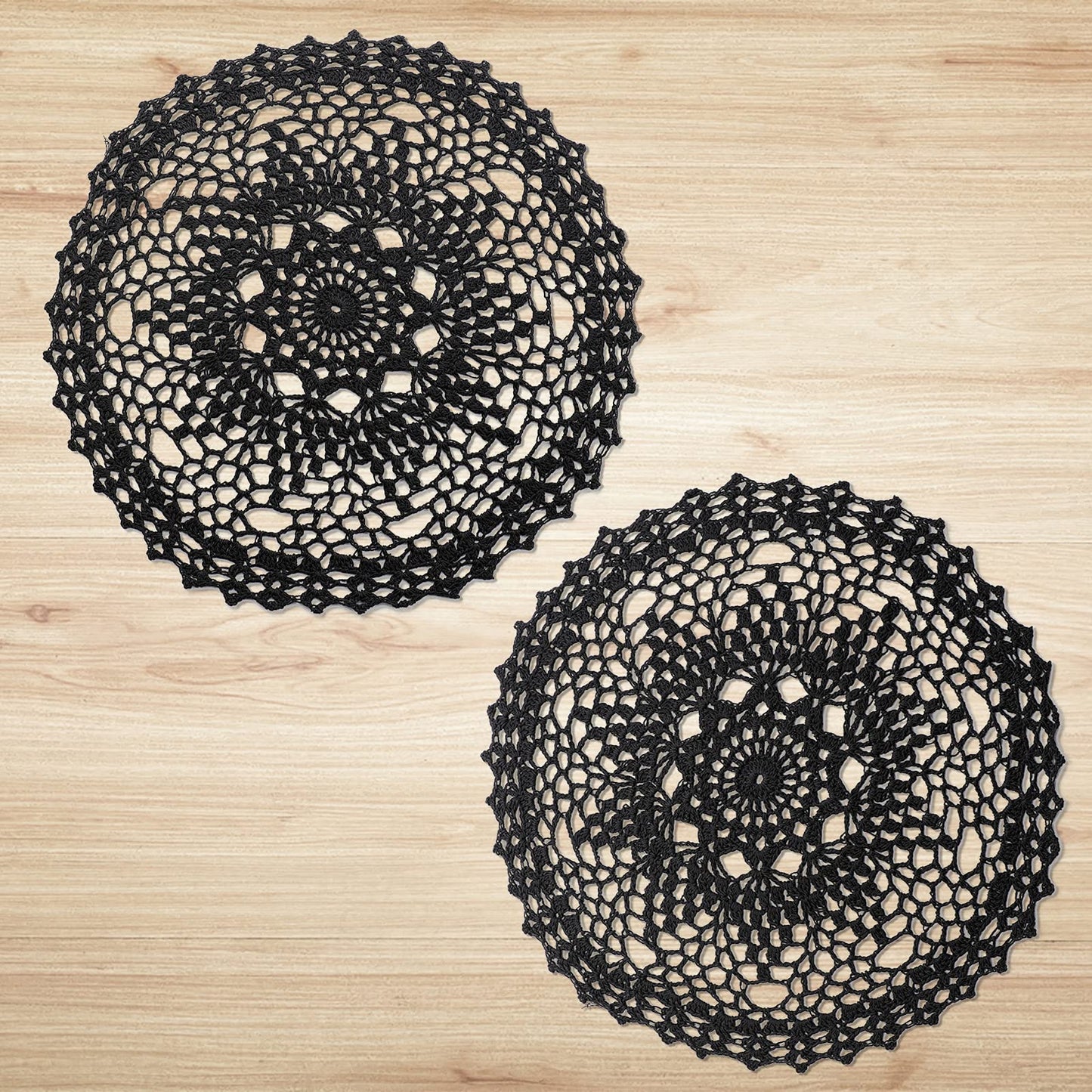 Qxzvzem 2 Pieces 12 Inch Halloween Doilies Crochet for Dressers and End Tables Crafts Disposable Small Valentines Doilies Cloth Lace Placemats Coasters Black Cotton Round Tablecloth