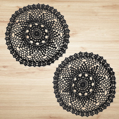 Qxzvzem 2 Pieces 12 Inch Halloween Doilies Crochet for Dressers and End Tables Crafts Disposable Small Valentines Doilies Cloth Lace Placemats Coasters Black Cotton Round Tablecloth