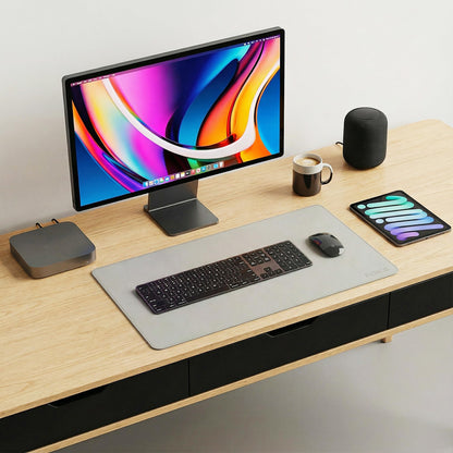 Fenge Desk Pad Mat, Water Resistant Mouse Pad, Double-Sided Mouse Mat with Anti-Slip Cork Base, Faux Leather Desk Blotter for Home Office, Laptop, Mouse, 23.6 x 13.8 Inches, Light Grey