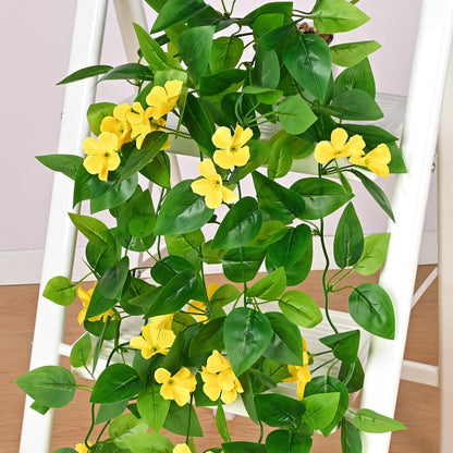 BLEUM CADE Artificial Hanging Flowers for Outdoors, 2pcs Fake Hanging Plants Pothos Vines with Yellow Flowers for Wall Home Living Room Indoor Outdoor Decor (No Baskets)