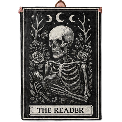 Mounidso Gothic Skeleton Reading Blanket Gifts for Women, Soft Warm Lightweight Flannel Skull Moon Throw Blankets for Bedroom Living Room Home Sofa Camping Decor 50" x 60", Goth Floral Throws