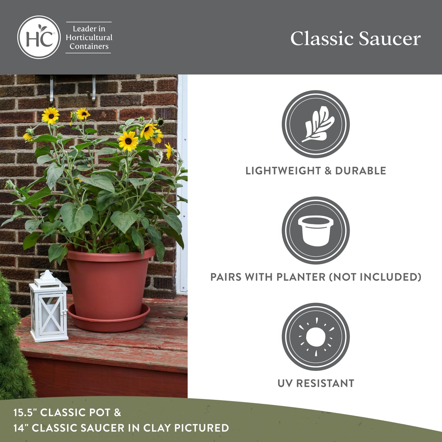 The HC Companies 12 Inch Classic Round Plant Saucer, Lightweight UV-Resistant Plastic Outdoor & Indoor Flower Pot Tray, 2-Pack Plant Pot Trays for Garden & Home Decor, White