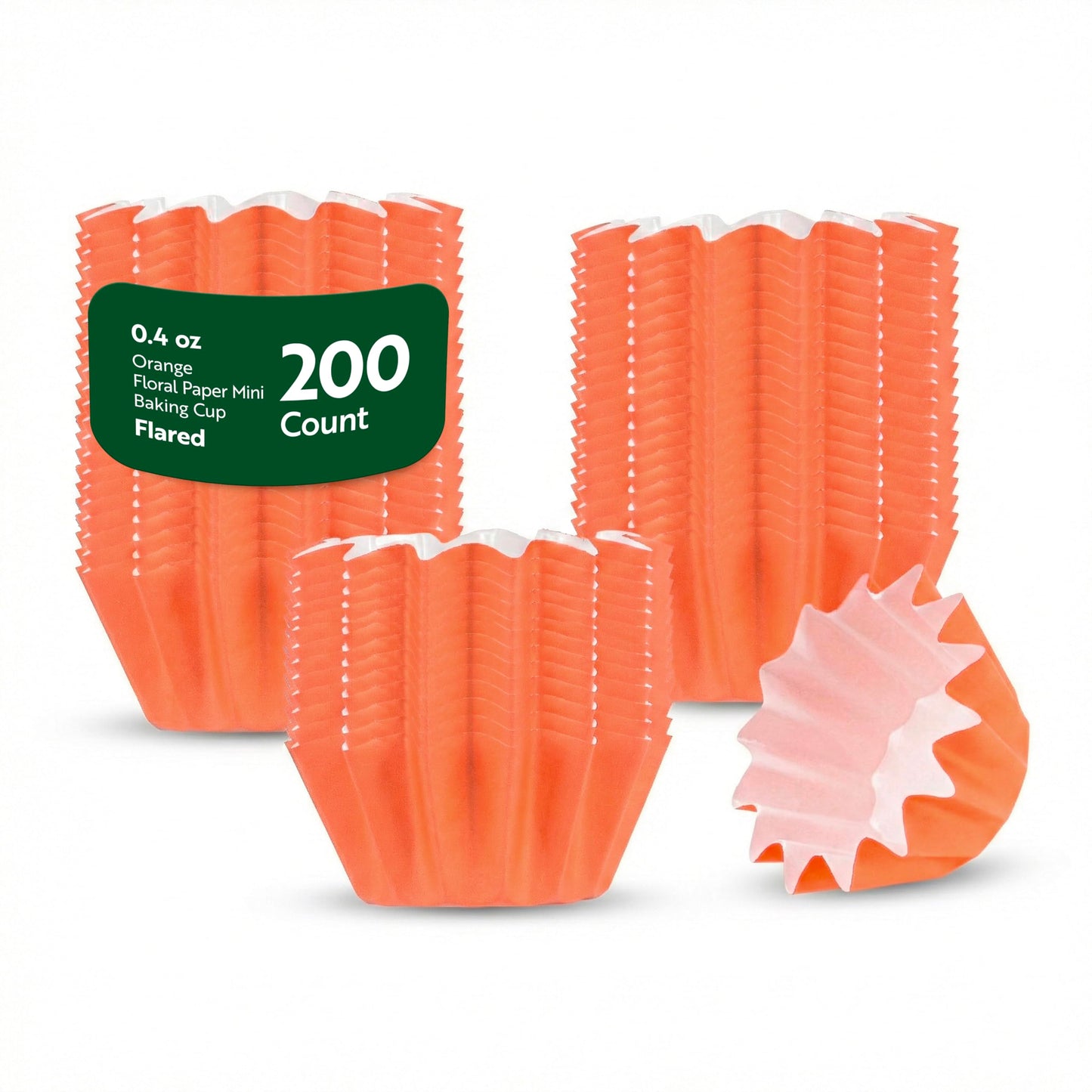 Restaurantware Paper Baking Cups 200 Count 0.4 Ounce Paper Greaseproof Muffin Liners, 2 Inches Disposable Baking Cups Flared Design Tangerine for Oven and Freezer Use