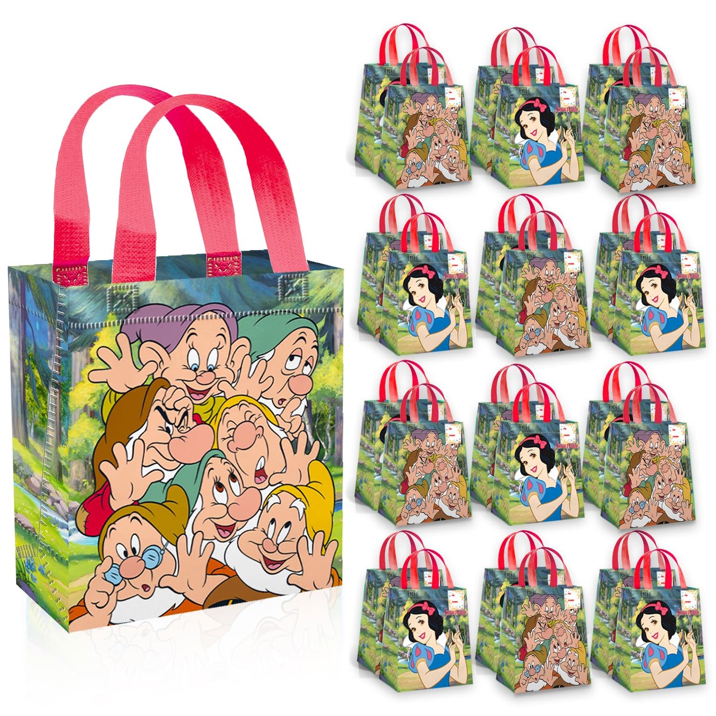 Snow White Party Favor Bags Set – 24 Pack 8" Disney Goodie Bags for Kids Bulk Reusable Mini Totes | Disney Snow White Birthday Party Supplies