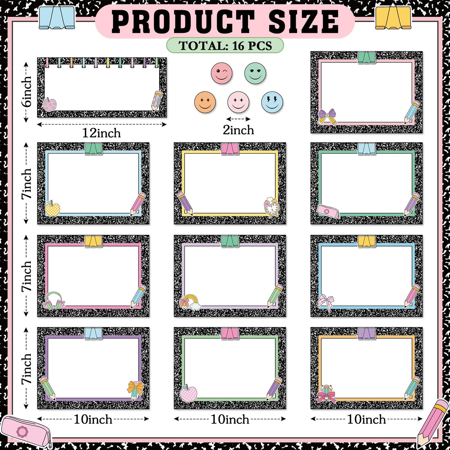 Trandraft 16 Pcs Magnetic Write Wipe Organization Chart Classroom Dry Erase Labels Learning Objectives Board for Whiteboard Goals Targets Classroom Teaching Supplies (Artwork)