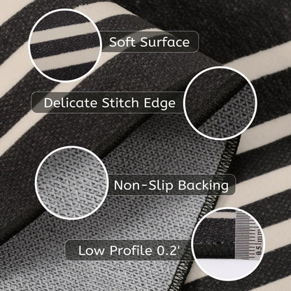 Beeiva Striped Runner Rug for Hallways, 2x6 Washable Runner for Entryway, Black and White Bathroom Runners Non Slip Soft Low Pile Vertical Striped Geometric Print Carpet Rugs for Kitchen Laundry Porch