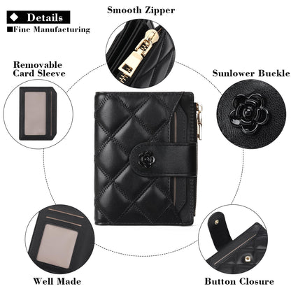 RNIEGA Small Wallets for Women Leather Bifold Wallet Women RFID Blocking Purse Credit Card Holder with 15 Card Slots and ID Window Coin Pocket