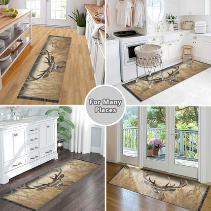 YETTASBIN Deer Runner Rug 2' X 6', Anti Fatigue Large Floor Mat Soft Absorbent Washable Linen Area Rug with Non-Slip Rubber Back for Entryway, Bedroom, Hallway, Kitchen