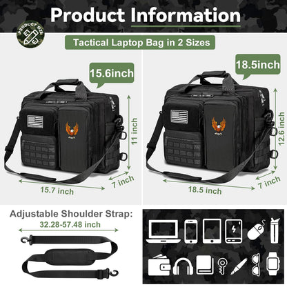 BYIECLD Tactical Laptop Bag for Men, 14 Inch & 18 Inch Military Messenger Bag, 900D Nylon Water Resistant Computer Bag with Luggage Strap, Multipurpose Work Bag for Travel, Business, Campus