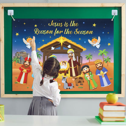 Tiamon Felt Christmas Tree for Kids Nativity Story Board Set Advent DIY Religious Nativity Scene with 17 Pcs Detachable Wall Ornaments Felt Board Craft Gift for Toddler Classroom Door Wall Decor