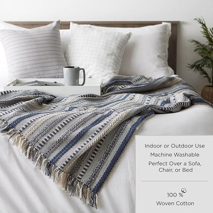 DII Diamond Throw Collection Woven Cotton, 50x60, Aqua