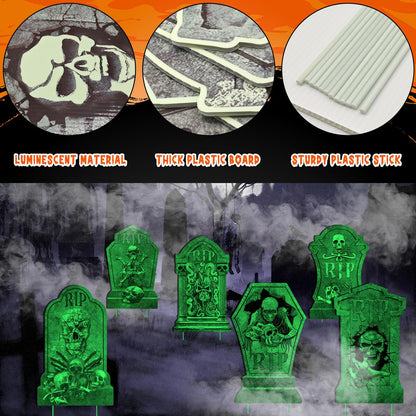 Halloween Decorations Tombstones Yard Sign,6Pcs Luminous Rip Halloween Gravestones With 13.7'' Stake Large Graveyard Glow In The Dark Headstone Signs For Outdoor Yard Lawn Garden Cemetery Scary Decor