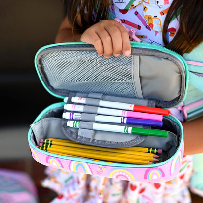 mibasies Girls Pencil Case for Kids, Multi-Slot Pencil Pouch, Rainbow Pink