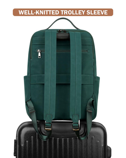 MASINTOR 15.6 inch PU Leather Laptop Backpack Purse for Women, Large College Casual Backpack Travel Bag Retro Green