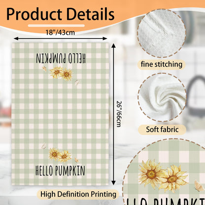 RPLCSPC Hello Fall Decorative Kitchen Towel Gift, Pumpkin Floral Dish Towels, Birthday Housewarming Gift Ideas for Family Friends, Farmhouse Home Fall Seasonal Decoration(Set of 2)-C13