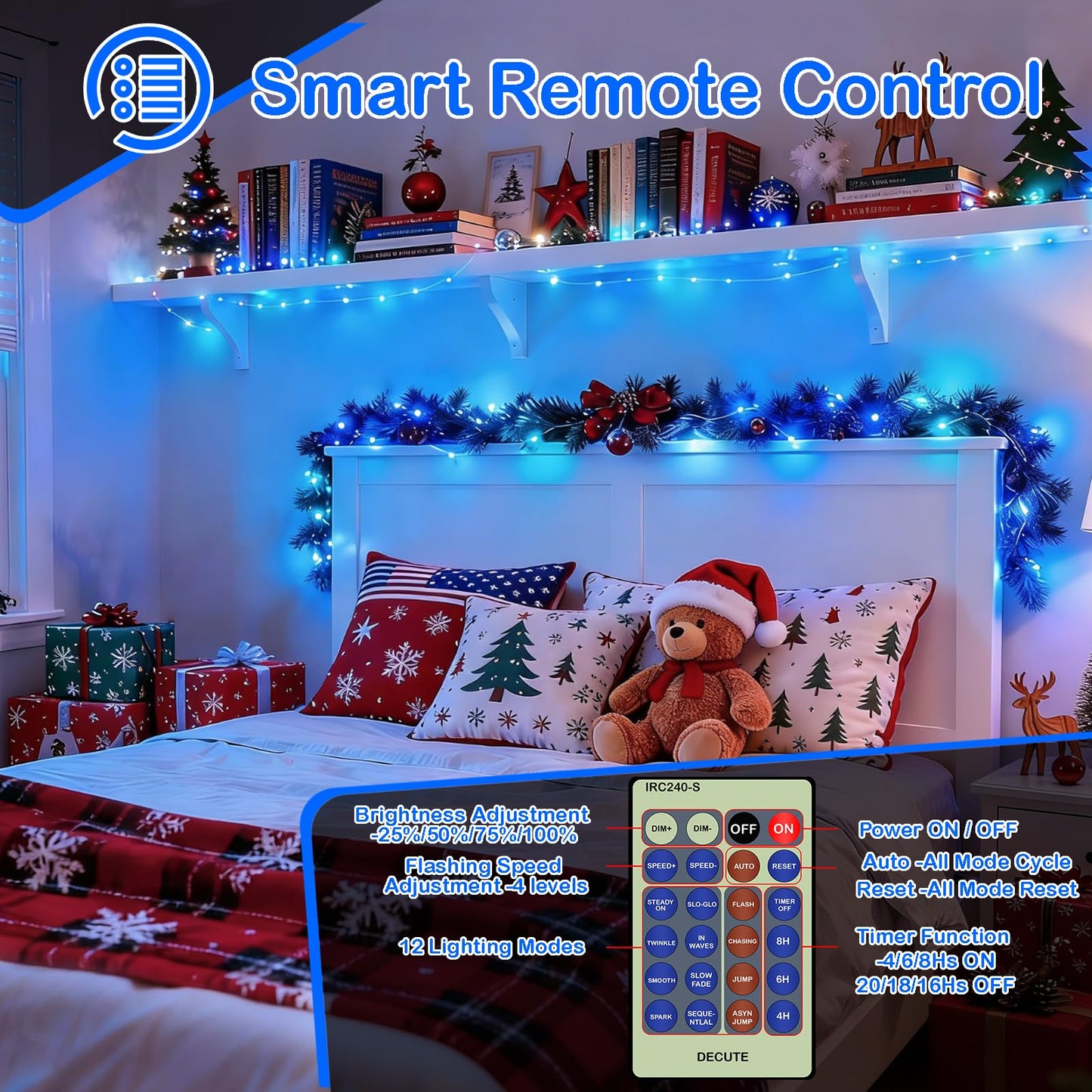 Decute 500LED 164FT Fairy String Lights Halloween Lights Silver Wire with Remote, Firefly Starry Light for DIY Christmas Tree Costume Wedding Party Table Centerpiece Decor Blue