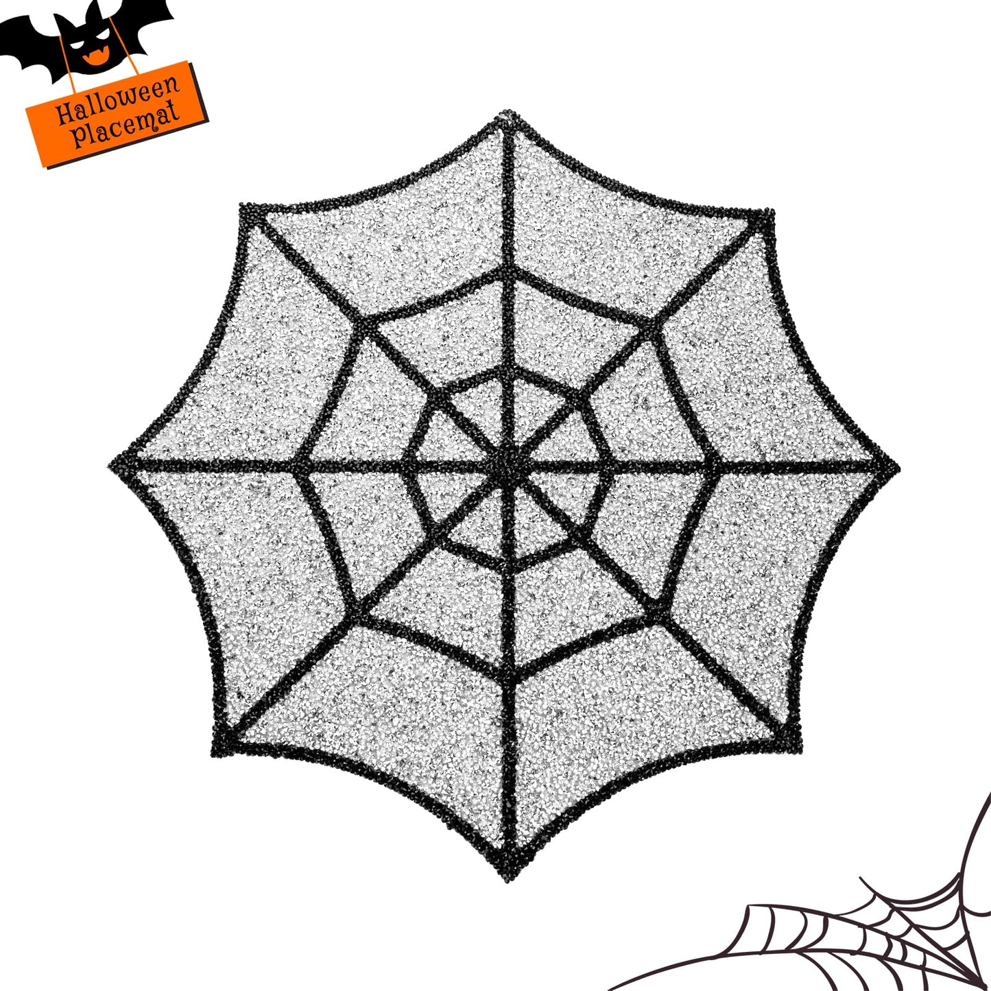 Cumouna Halloween Spiderweb Placemat, Halloween Table Mats Thanksgiving Fall Sparkle Spider Web Decoration Placemat for Centerpiece Kitchen Table Party Tableware Decor