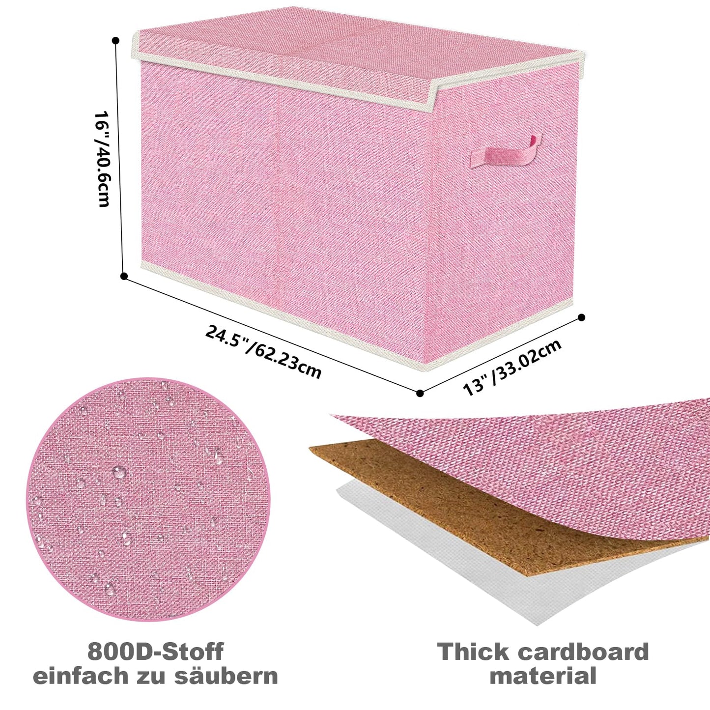 VERONLY Large Collapsible Toy Storage Box with Lid & Handles - Kids Organizer Chest for Toys, Clothes, Blankets (Pink, Nursery, Playroom, Bedroom)-24.5''×13''×16''