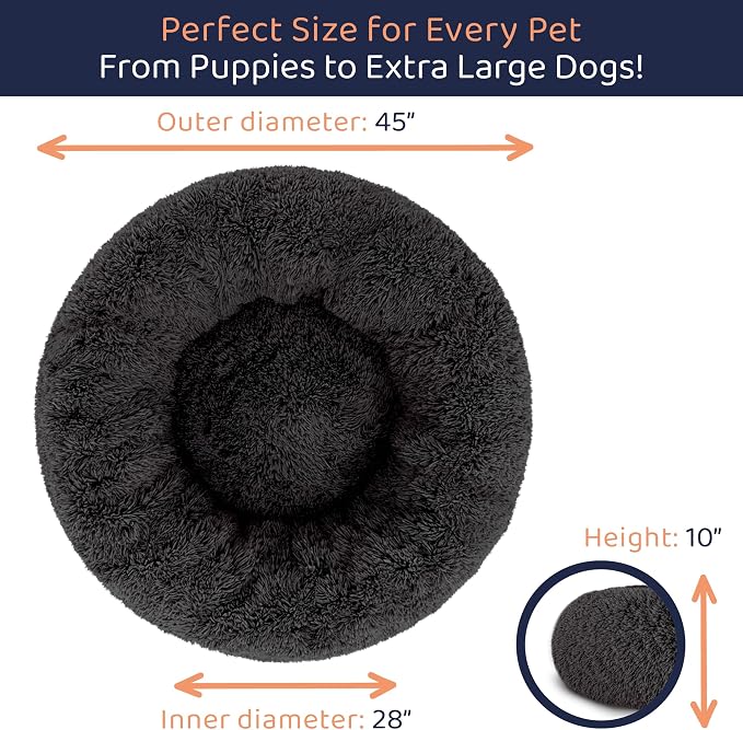 Donut Dog Bed - Premium Comfort for Anxiety Relief - Fluffy & Calming Design with Ultra-Plush Support | Cozy Round Dog Bed with Super Soft Circle Style (Black, X-Large)