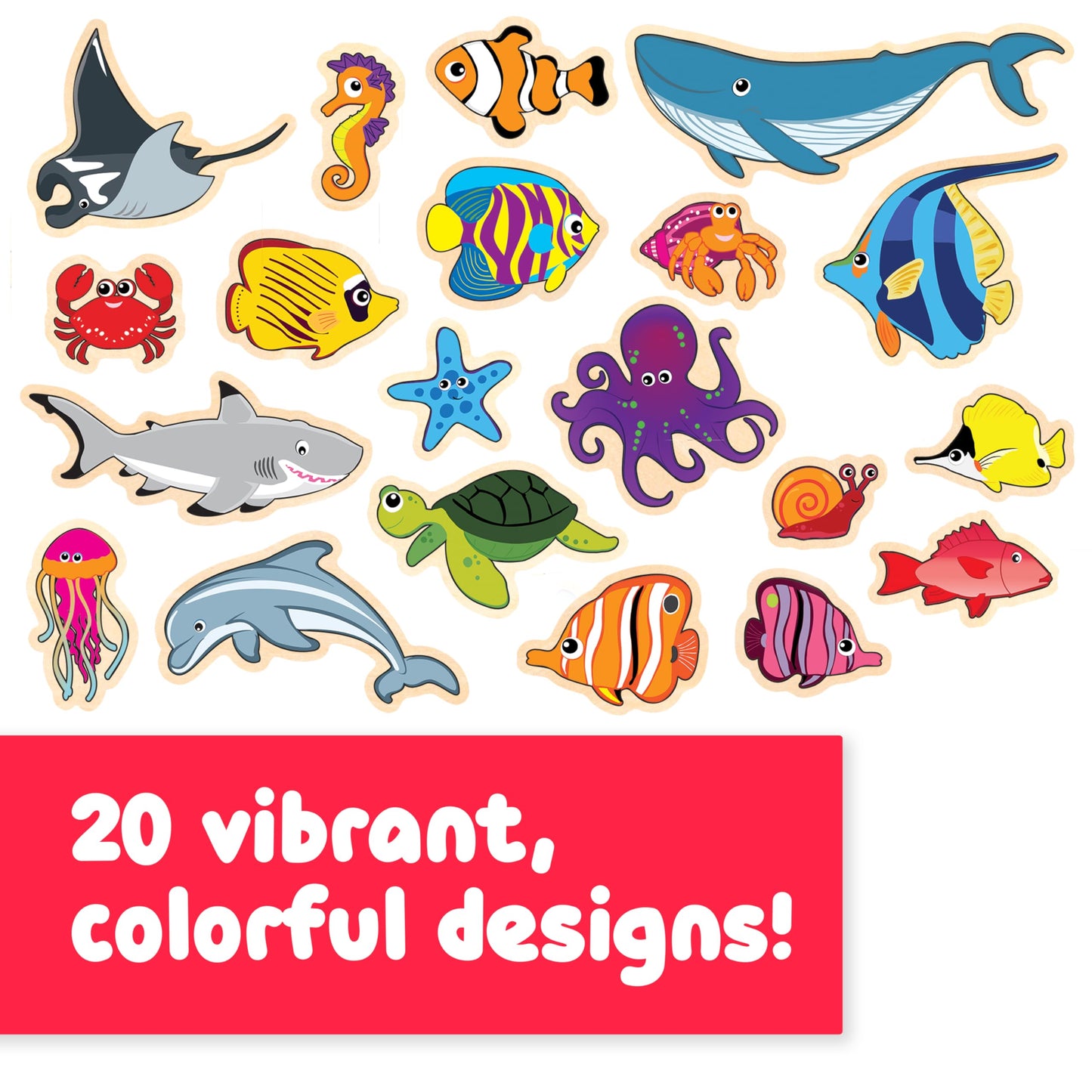Spark & Wow Wooden Magnets | Sea Life | Magnets for Kids Ages 2+ Open-Ended Play | Adhere to Fridges, Whiteboards and More