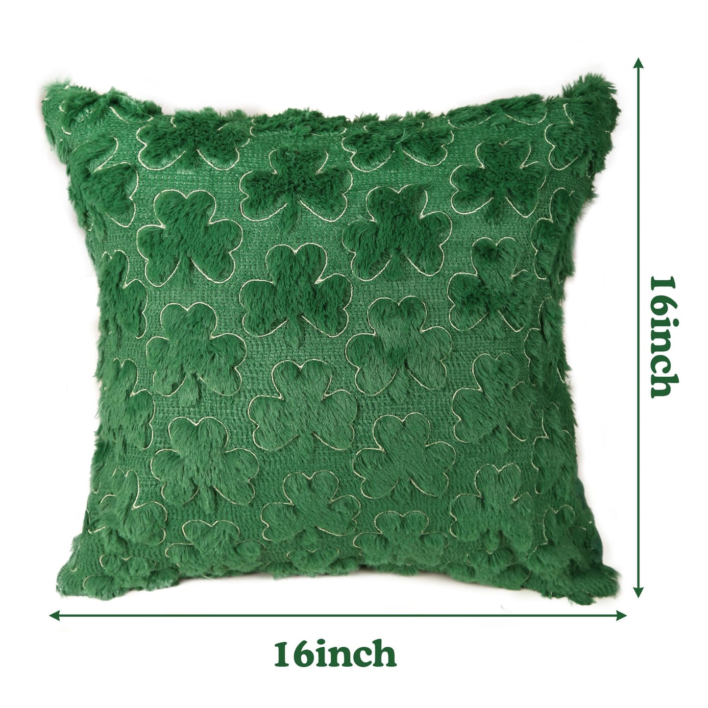 Vermeyen St Patricks Day Pillow Covers 16 x 16 inch Set of 2 3D Embroidered Shamrock Pillow Soft Plush Faux Fur St Patricks Day Decorations for SOFE Bedding Holiday