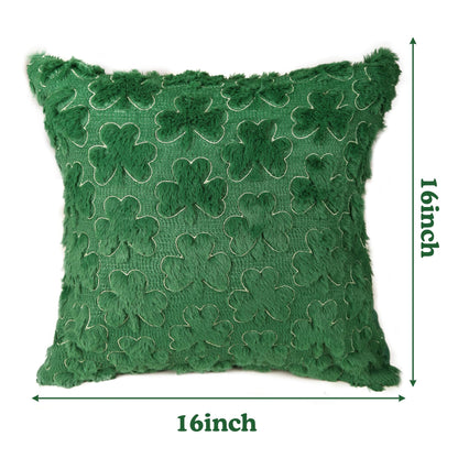 Vermeyen St Patricks Day Pillow Covers 16 x 16 inch Set of 2 3D Embroidered Shamrock Pillow Soft Plush Faux Fur St Patricks Day Decorations for SOFE Bedding Holiday