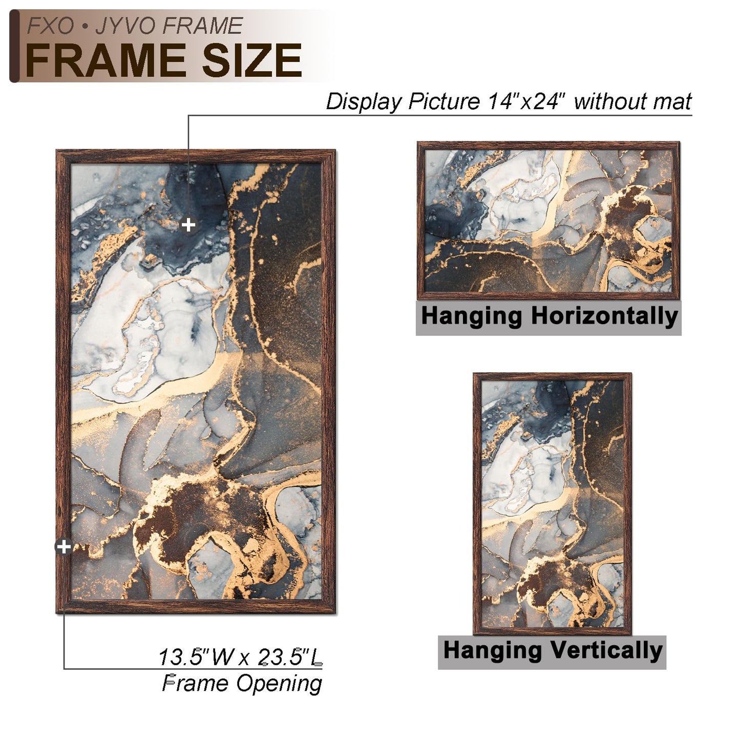 Fxojyvo Engineered Wood 14x24 Picture Frame, Brown Frame for 14 x 24 Inch Picture Poster Photo, Light Weight 14 by 24 Frame with Wood-grain for Wall - 3 Pack/Brown/14 x24