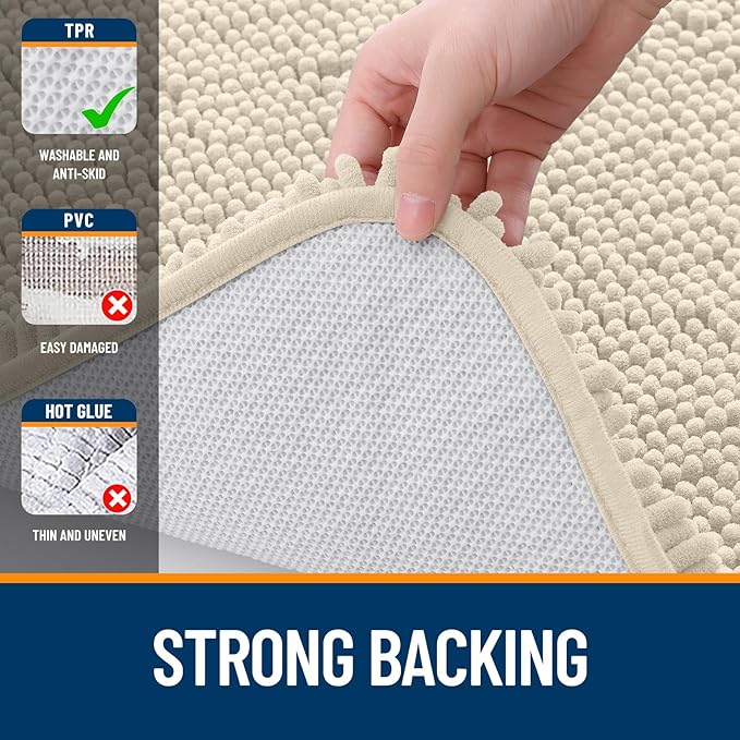 OLANLY Bathroom Runner Rugs 44x24, Extra Soft Absorbent Chenille Bath Rugs, Rubber Backing Quick Dry, Machine Washable Long Bath Mats for Bathroom Floor, Tub and Shower, Home Decor Accessories, Sand