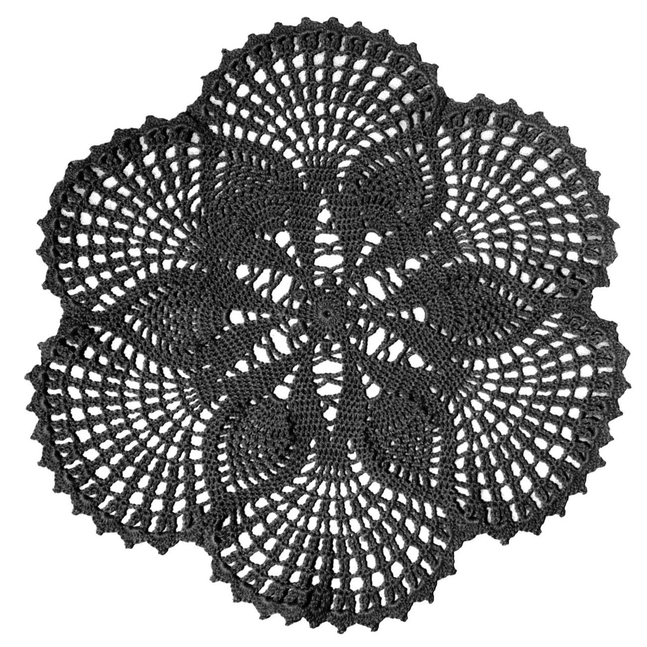 BOMHCS Handmade Crochet Lace Doily 15.5 inches to 17.5 inches Round 6 Petals Flower Placemats Coasters Vintage Doilies Vase Cup Mats (1 PC, Deep Grey)
