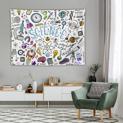 DDCBNS Science Ideas Wall Hanging Tapestry,Physics Chemistry Geometric Pattern School Decor Tapestries,Boys Girls Kids Funny Educational Tapestry for Study Classroom Bedroom Living Room 80" x 60"