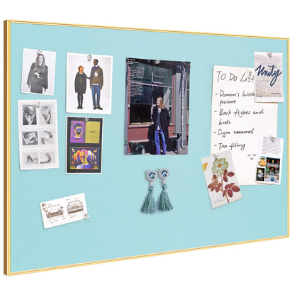 Lightomorrow Bulletin Board 30 x 20 inches, Dark Blue Pin Board, Golden Aluminum Framed Fabric Cork Board with 10 Push Pins