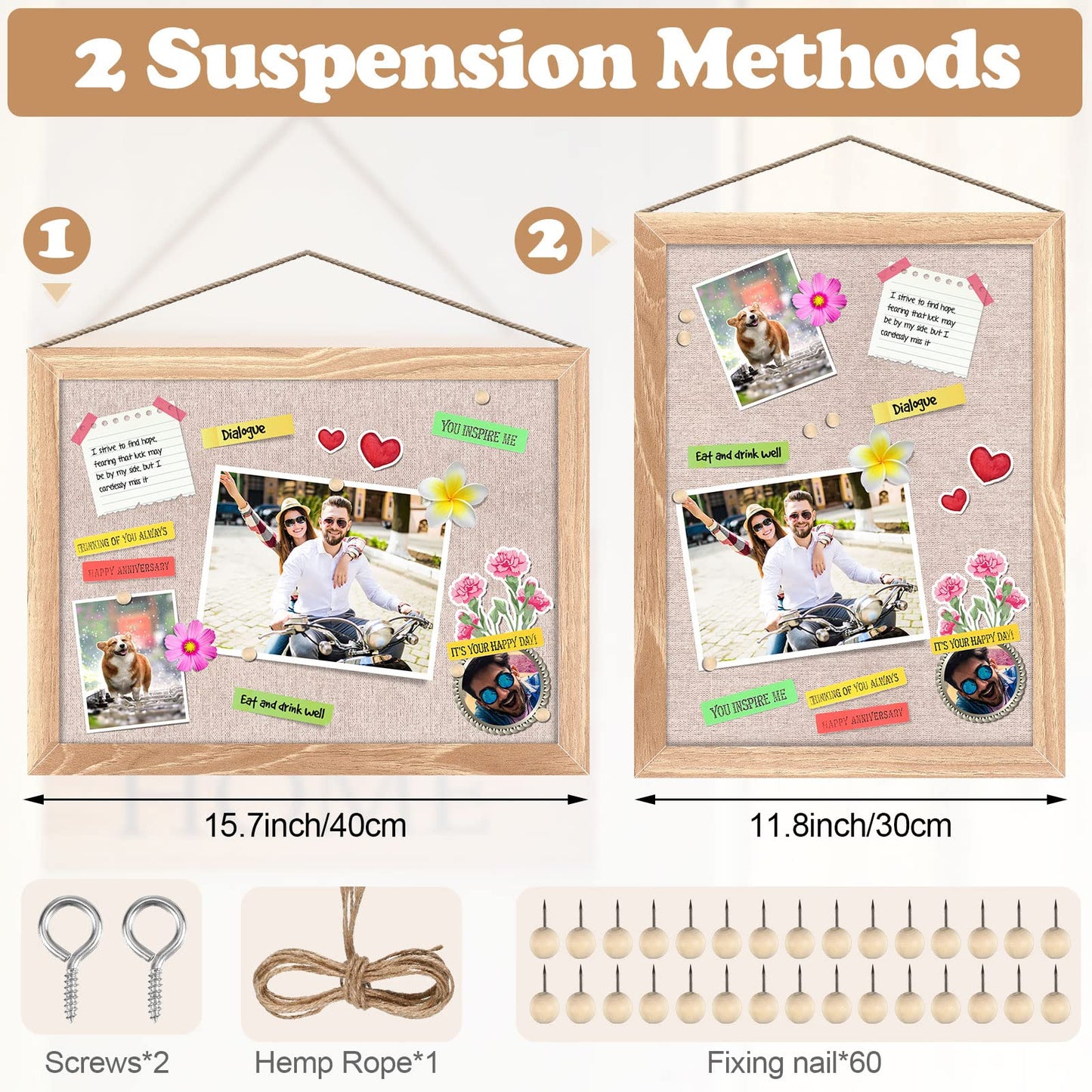 Teling 6 Pack Wood Bulletin Boards with Linen 12''x 16'' Cork Board for Walls with 60 Pushpin Decorative Wood Framed Display for Classroom School Office Bedroom (Brown)