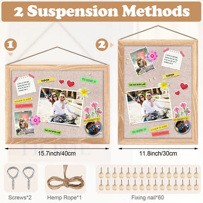 Teling 6 Pack Wood Bulletin Boards with Linen 12''x 16'' Cork Board for Walls with 60 Pushpin Decorative Wood Framed Display for Classroom School Office Bedroom (Brown)