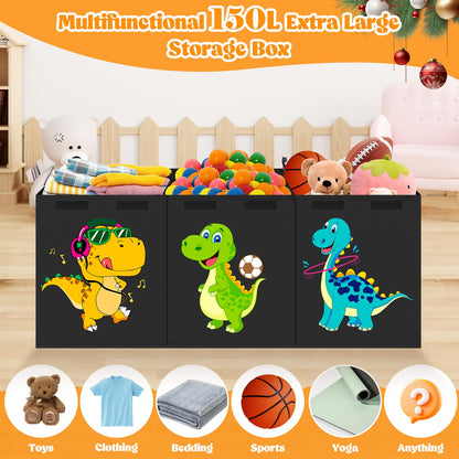 Beadsky Extra Large Toy Box, Collapsible Toddlers Toy Chest Kids Storage Organizer, Dinosaur Bin Boxes Storage Basket with Lids for Boys, Girls, Living Room, Nursery, Playroom, 40"x14"x16", Black