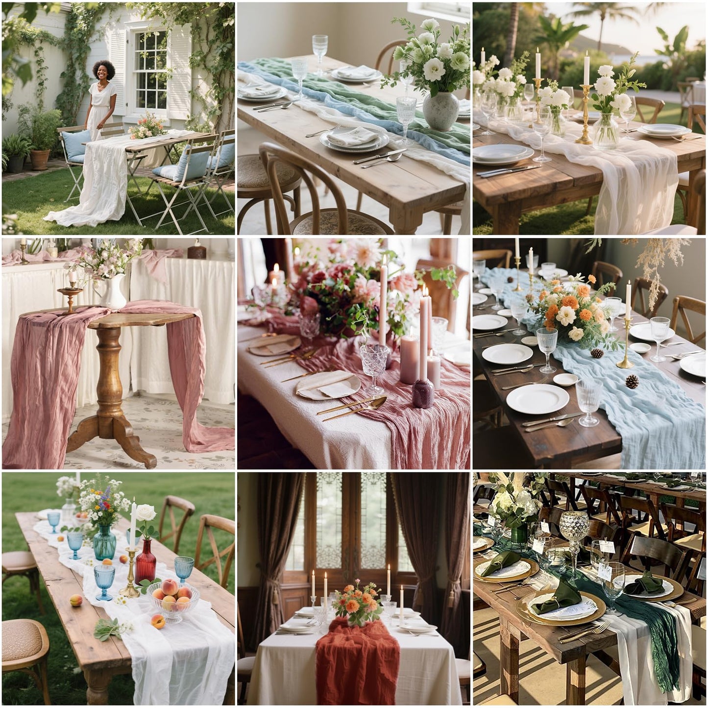 6 Pack Terracotta Cheesecloth Table Runner 35 x 120 inch Boho Rustic Gauze Table Runner 10 FT Long, Semi Sheer Cheese Cloth Runner for Wedding Party Banquet Baby Shower Birthday Decoration