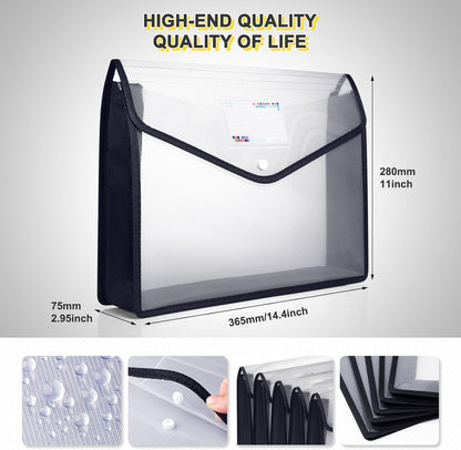 Plastic File Folders, Waterproof Transparent Expandable File Organiser, Portable Large Capacity A4B4 File Wallet for Office/Business/School (5 Pack)