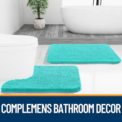 OLANLY Bathroom Runner Rugs 47x20, Extra Soft Absorbent Chenille Bath Rugs, Rubber Backing Quick Dry, Machine Washable Long Bath Mats for Bathroom Floor, Tub and Shower, Home Decor Accessories, Teal