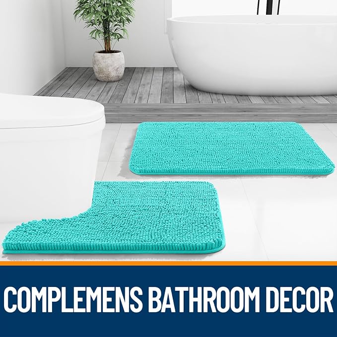 OLANLY Large Bathroom Rugs 40x32, Extra Soft Absorbent Chenille Bath Rugs, Rubber Backing Quick Dry, Machine Washable Bath Mats for Bathroom Floor, Tub and Shower, Home Decor Accessories, Teal