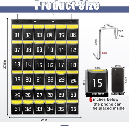 Loghot Classroom Accessories Closet Pocket Chart for Cell Phones Holder Wall Door Hanging Organizer (36 Pockets Black)