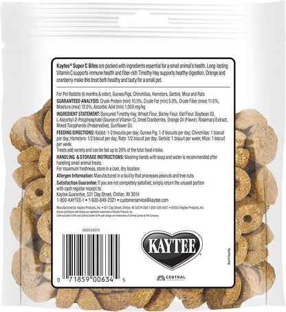 Kaytee Super C Bites Treat for Pet Guinea Pigs, Adult Rabbits, Chinchillas, and Other Small Animals, Cranberry and Orange, 4 oz (Pack of 2)