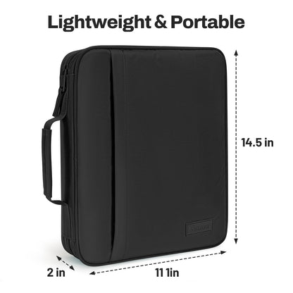 SUNEE Zipper Binder 1 Inch, Removable 3-Ring Binder, 175-Sheet Capacity, 5-Tab Dividers Expanding File Folder, Small Binder Bag Organizer Storage for Student School Classroom Supplies, Black