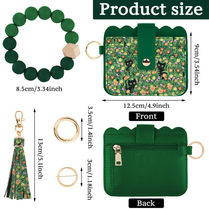 Lostars Wallet Keychain Wristlet for Women RFID Card Holder with Keychain,Tassel Card Pocket Key Chains for Women (Print, Cat)