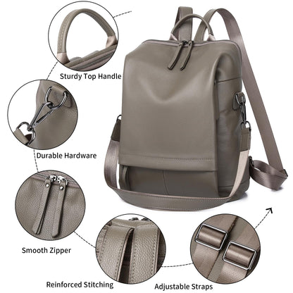 Wesccimo Genuine Leather Backpack Purse for Women, Fashion Designer Soft Backpack with Large Compartment Grey