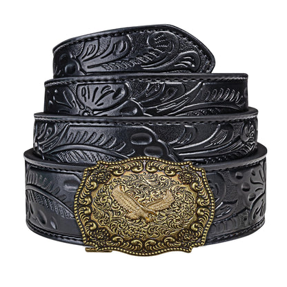 Dubulle Mens Western Belt Ratchet Belts Copper Eagle Automatic Buckle Black Genuine Leather Strap for Jeans Dress