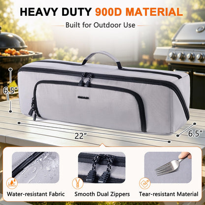 22" Grill Tool Bag, Heavy Duty BBQ Accessories Organizer with Wide-Open Design, Large Griddle Utensil Storage Bag for Blackstone, Camping, Tailgating, BBQ Gifts for Men（Bag Only）