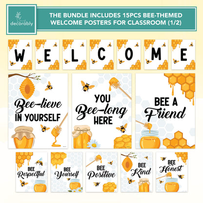 Decorably Bee-Themed Welcome Posters and Bulletin Board Decorations Set for Classroom