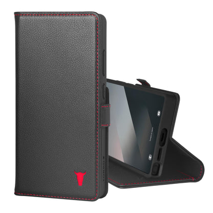 TORRO Premium Leather Case Compatible with Samsung Galaxy S25 Ultra 5G (6.9”) 2025 – Genuine Leather Wallet Flip Folio Case with Kickstand and Card Slots (Black)