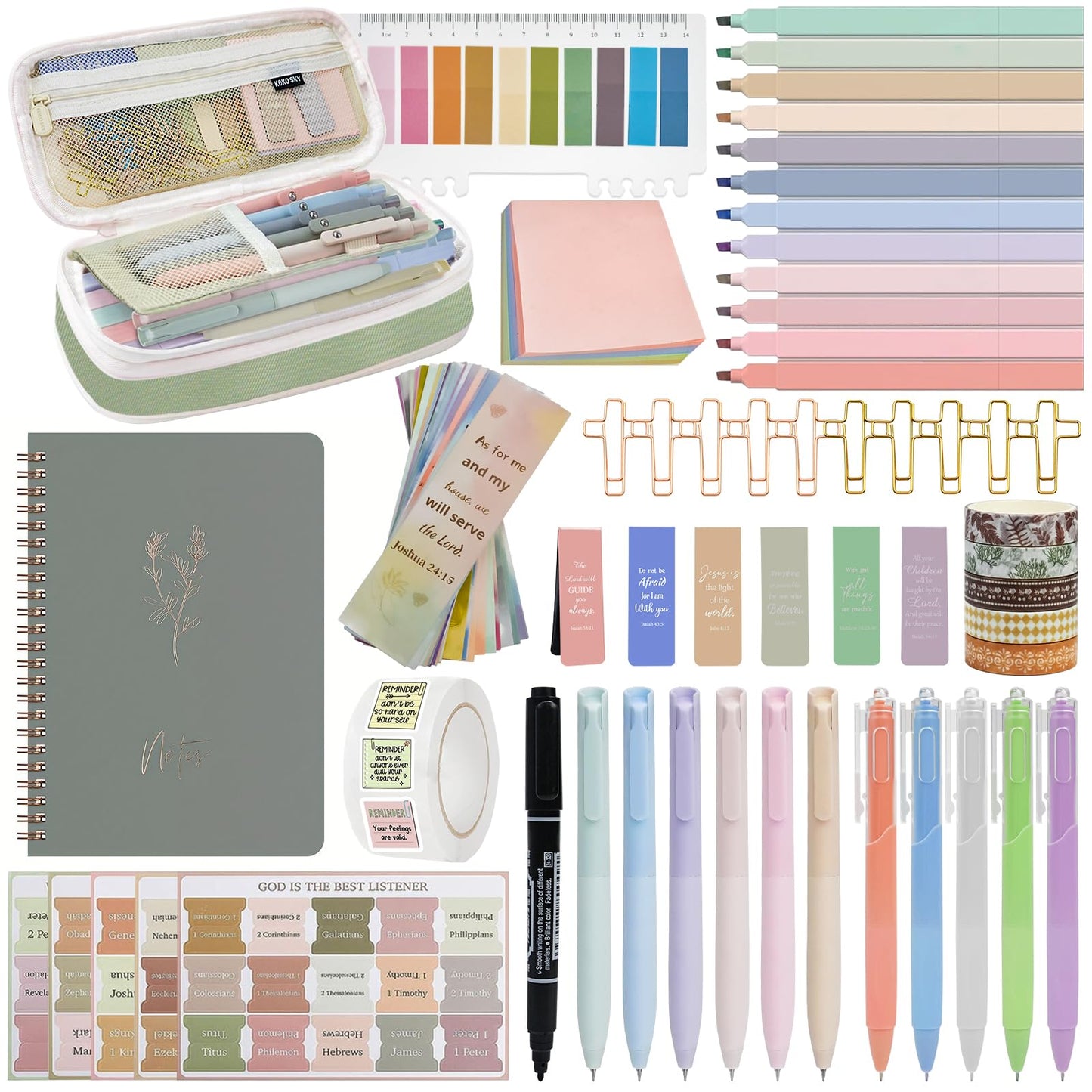 HRFGWDD Bible Study Supplies Kit for Women 96PCS Bible Journaling Kit with Bible Tabs for Women,Bible Highlighters and Pens, Bookmark, Journal, Bible Bag, Stationary Gift Set[Green]